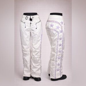 Women's White and Purple Star-Patterned Pants